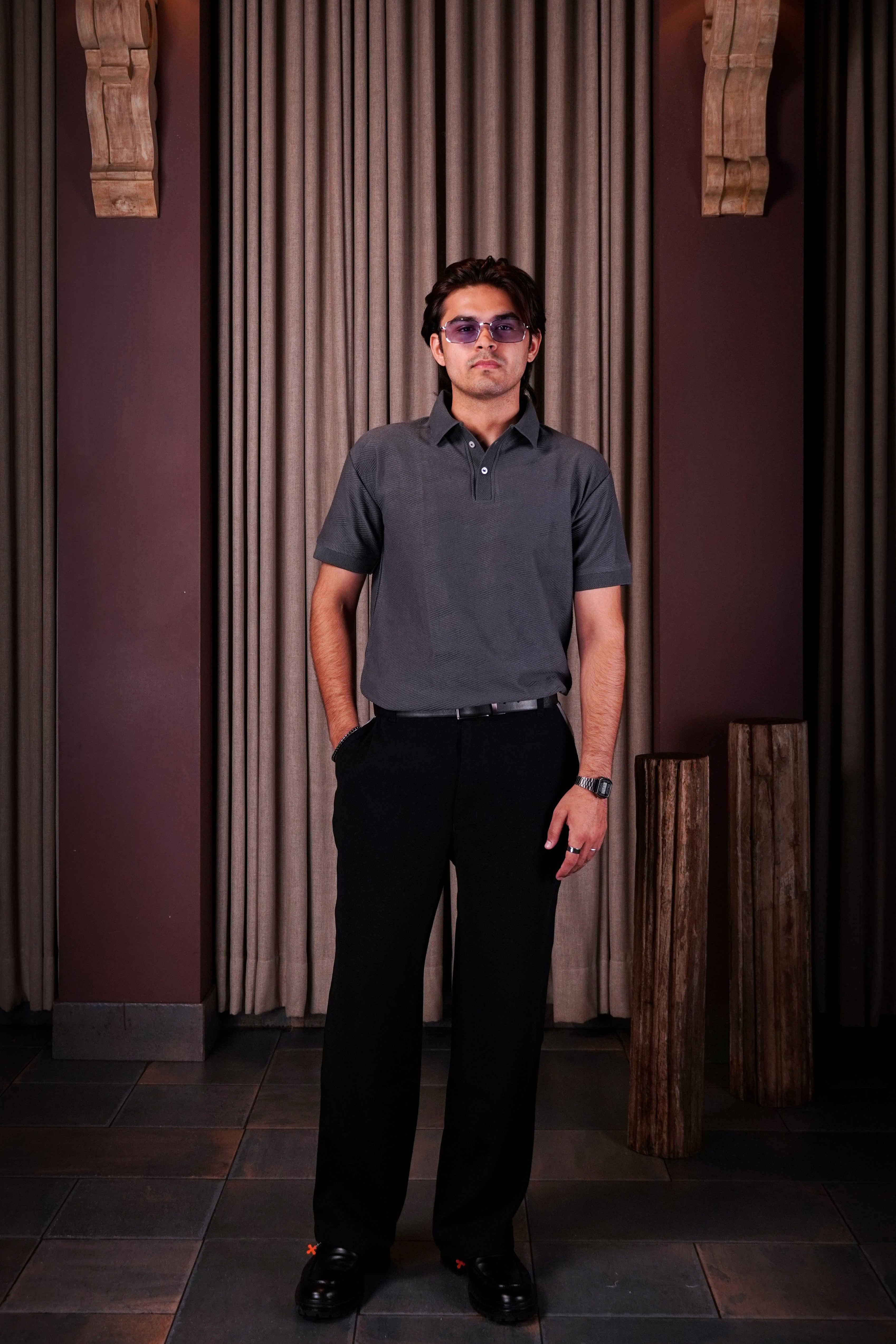 Grey textured polo