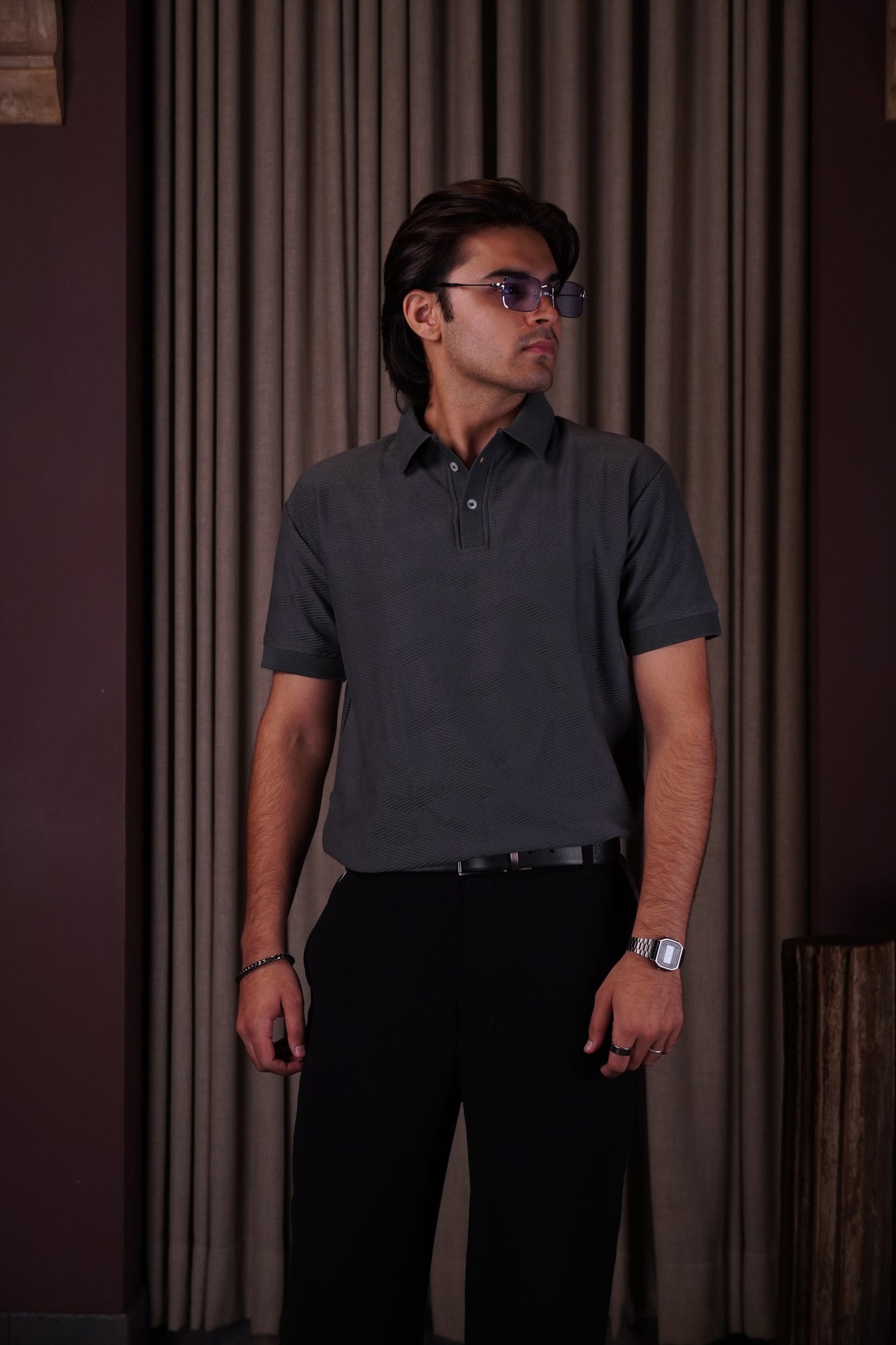 Grey textured polo