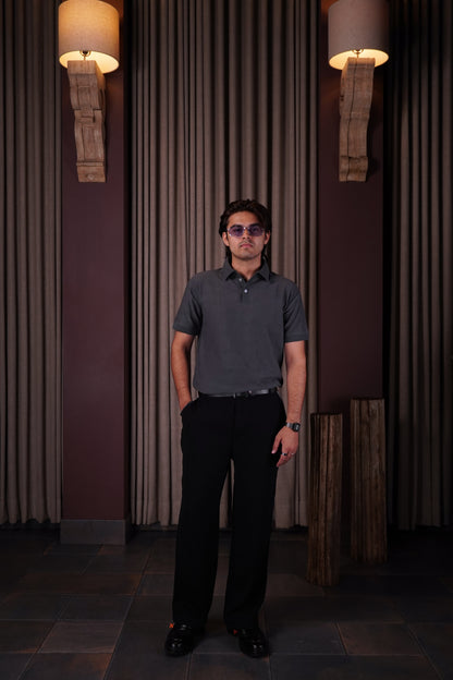 Grey textured polo