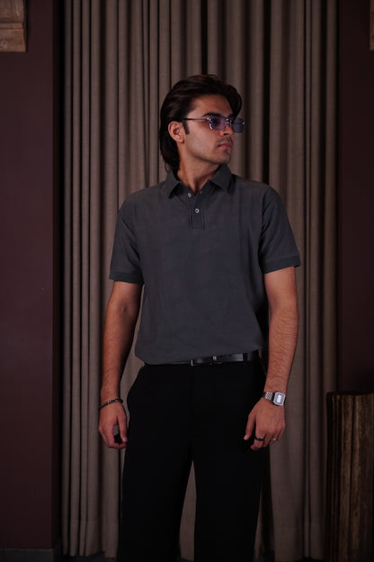 Grey textured polo
