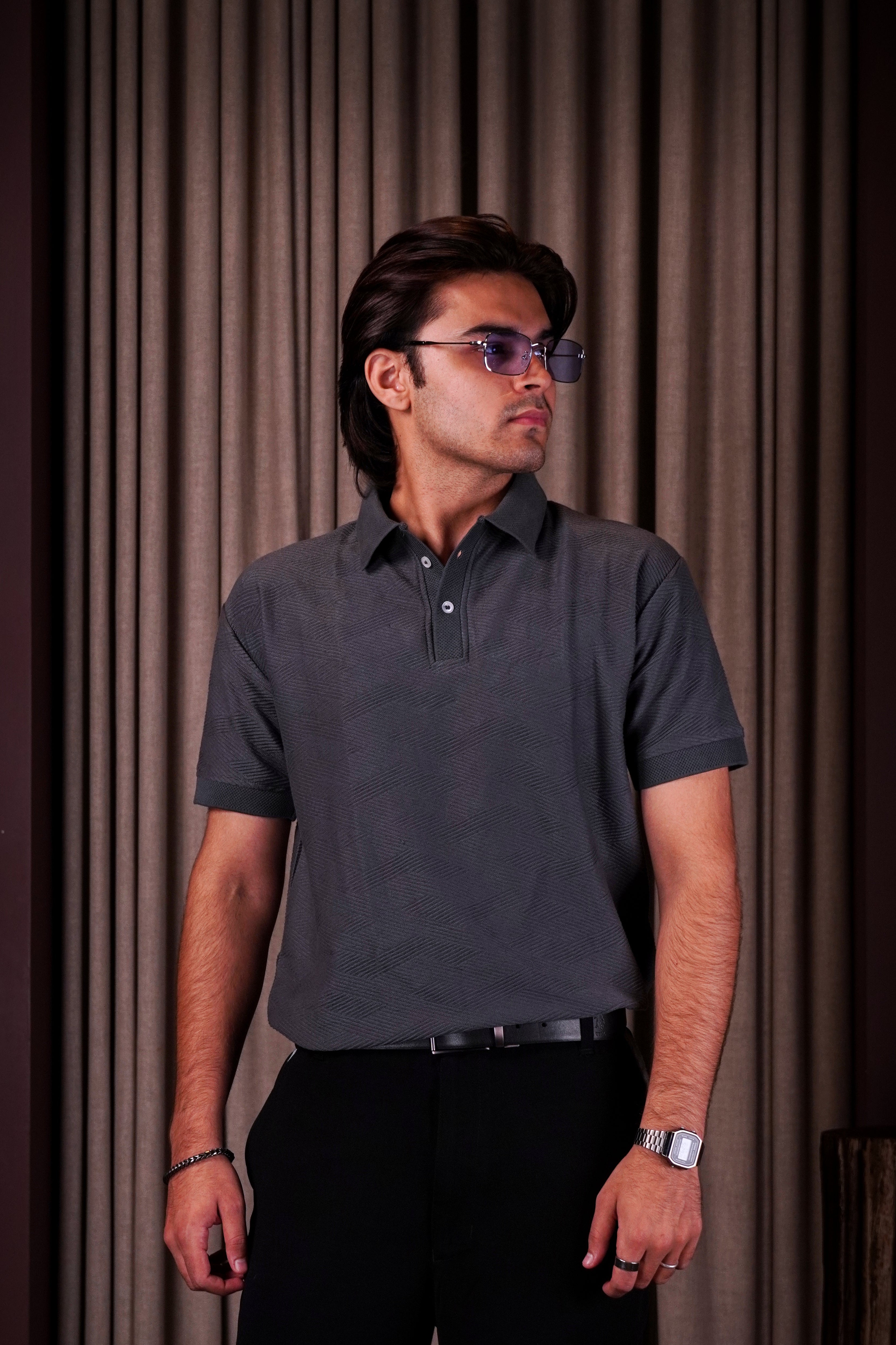 Grey textured polo