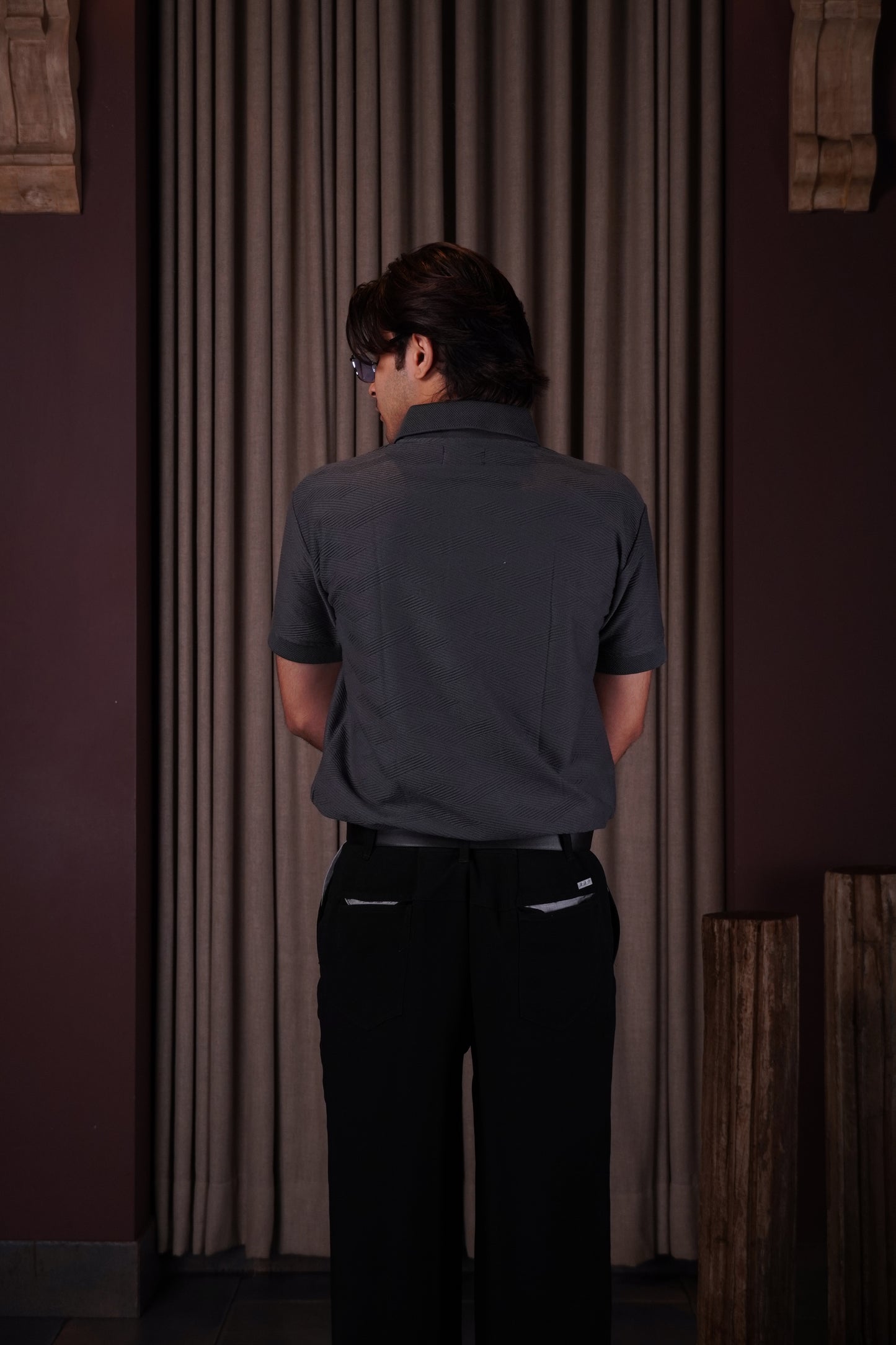 Grey textured polo